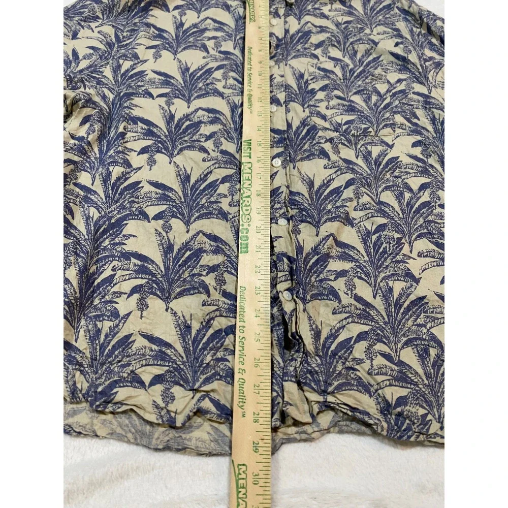 Banana Republic Mens XL 100% Linen Palm Tree Short Sleeve Button Down Shirt Blue